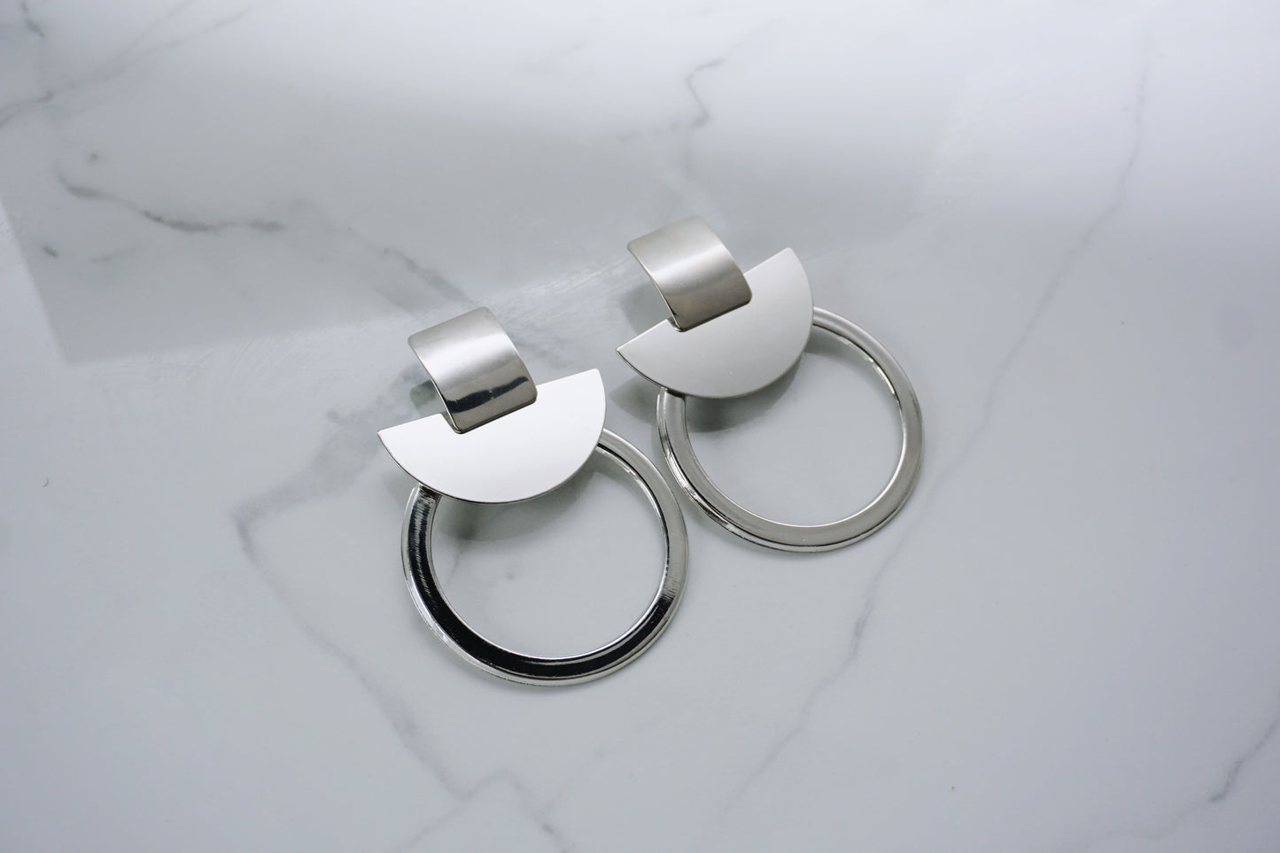 Silver Geo Drop Statement Earrings