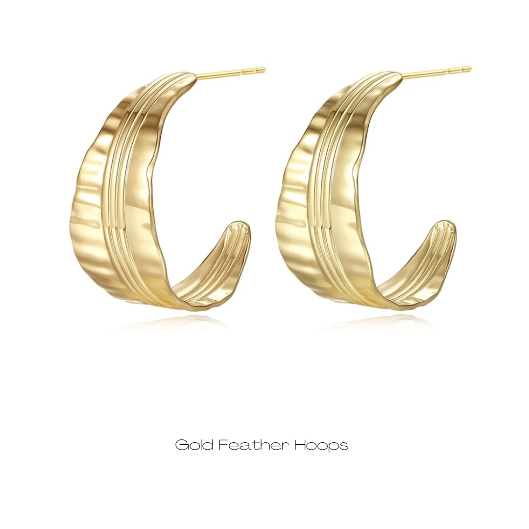 Gold Feather Hoops