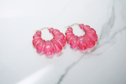 Candy Pink Vintage Shrimp Hoops